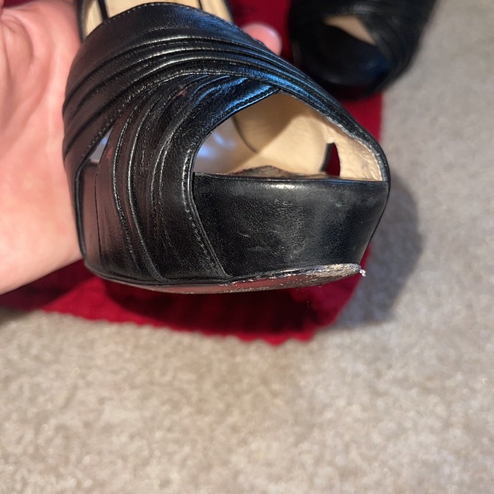 CHRISTIAN LOUBOUTIN Bandra 140 Napa Black Leather Peep Toe Pump Sz 40 - Picture 15 of 16